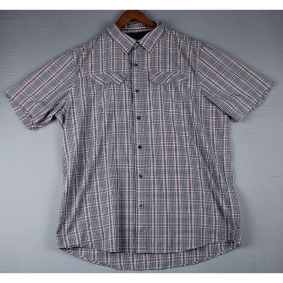 Wrangler ATG Shirt Mens Gray Regular Fit Large Plaid 2 Pocket Short Sleeve - Picture 1 of 13
